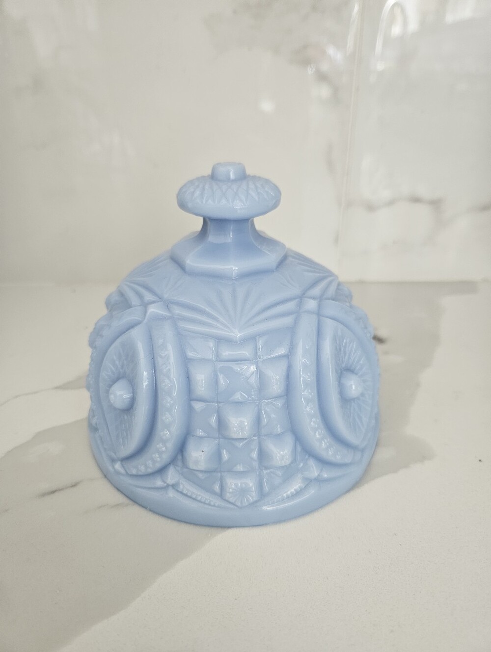 vintage Fenton blue satin glass footed compote candy dish Lid